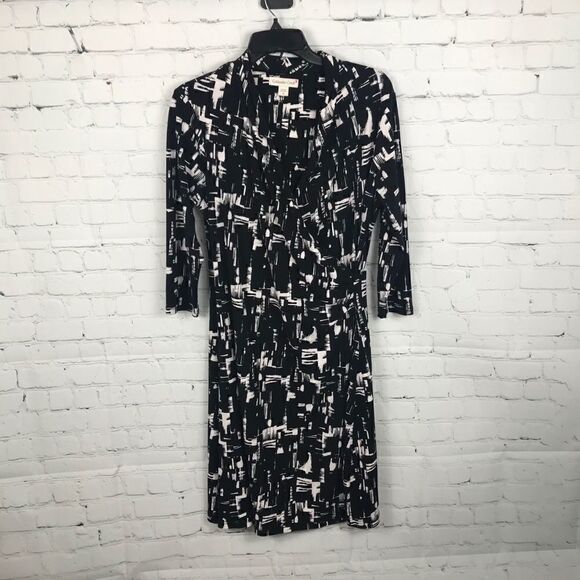 Coldwater Creek Faux Wrap Dress Sz 10 Black White - Picture 1 of 7